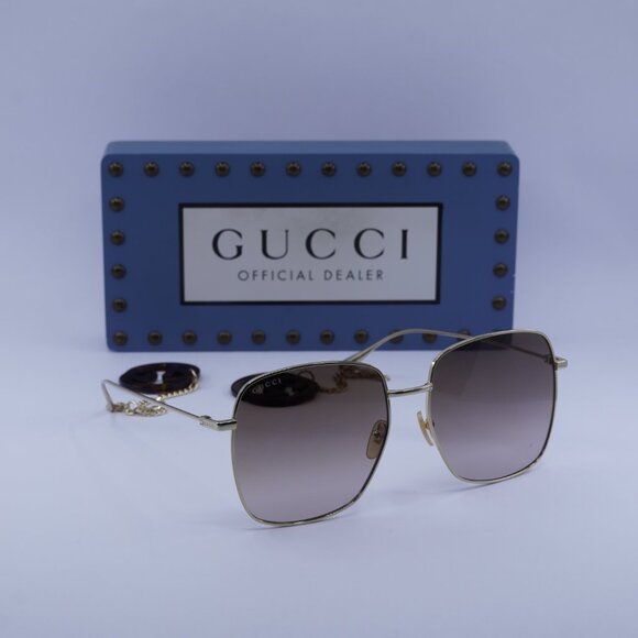 Gucci GG1031S 003 Square Sunglasses - Gold/Brown - Picture 1 of 12
